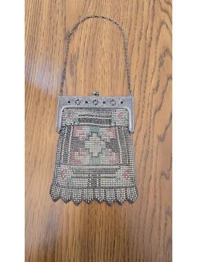 RARE Vintage Whiting Davis Metal Mesh Evening Bag with Floral Design